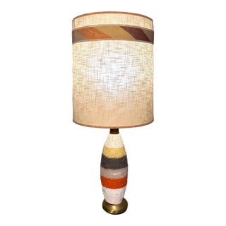 Vintage 1950’s American Mid Century Modern Faip Plaster/Teak Striped Base Table Lamp For Sale