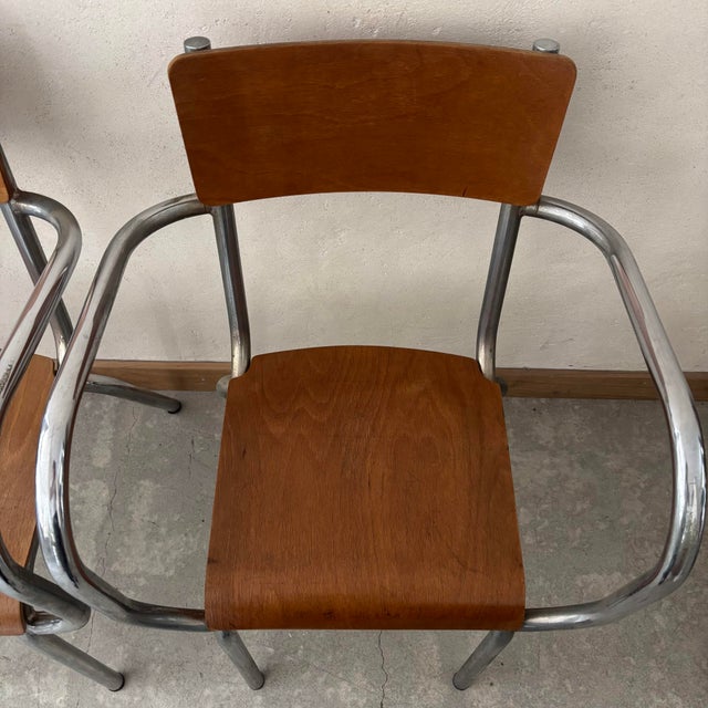 Vintage Chrome and Wood Armchairs, Set of 2 For Sale - Image 4 of 6