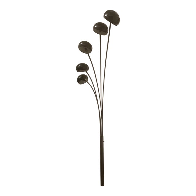 1970s Five Arms Arc Floor Lamp in Black Metal and Marble For Sale