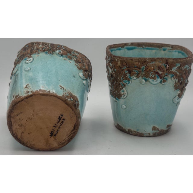 Pair Italian Turquoise Crackle Glaze Cachepots by Arte Italica For Sale In West Palm - Image 6 of 7
