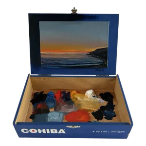 "Sunset in Malibu" Contemporary Cigar Box Oil Painting by Jessica Fairley