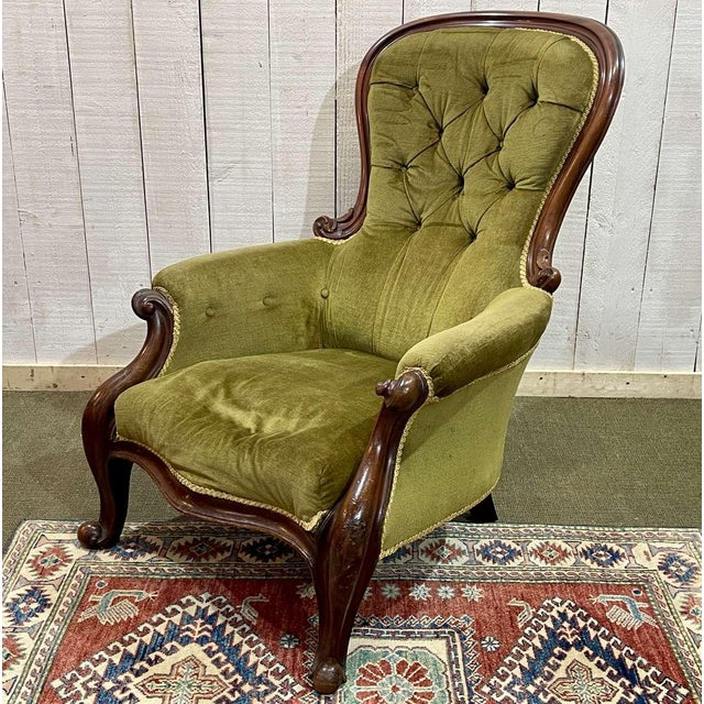 Wood 19th Century Victorian Armchair in Mahogany For Sale - Image 7 of 9