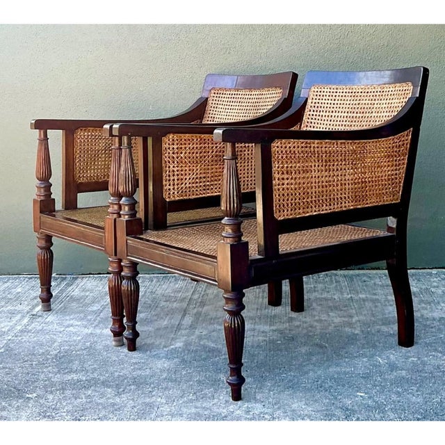 Vintage Carved Wood and Cane Chairs - Pair For Sale - Image 10 of 12