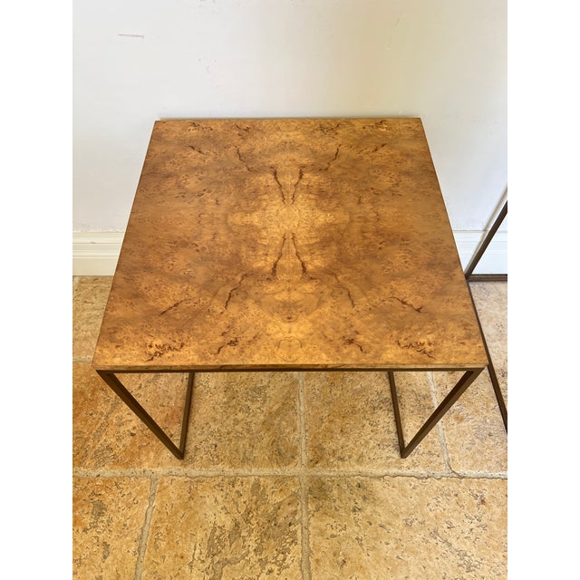 Late 20th Century Burlwood/Brass Nesting Tables - Set of 3 For Sale - Image 10 of 13