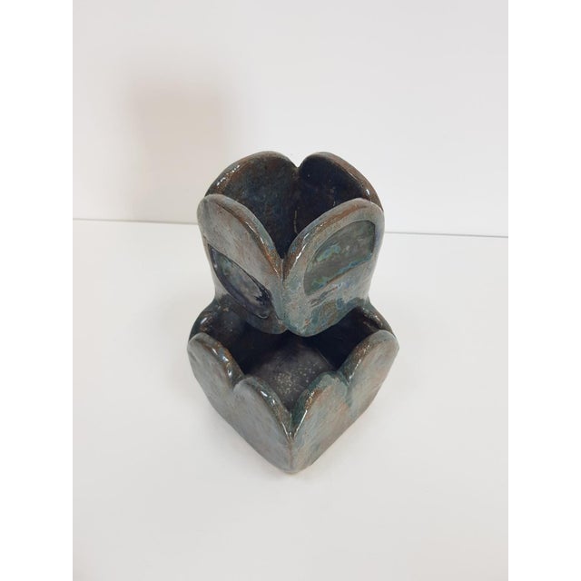 Ceramic Brutalist Green Glazed Ceramic Flowerpot, 1960s For Sale - Image 7 of 8