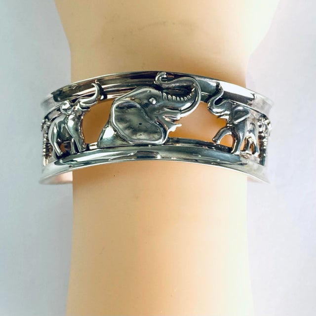 Silver Vintage Kieselstein Cord Sterling Silver Elephant Cuff Bracelet For Sale - Image 8 of 10