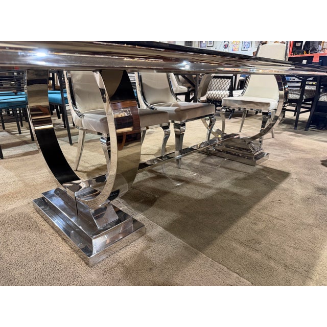 Early 21st Century Coaster Glass Top Dining Table With Six Tufted Chairs For Sale - Image 5 of 9
