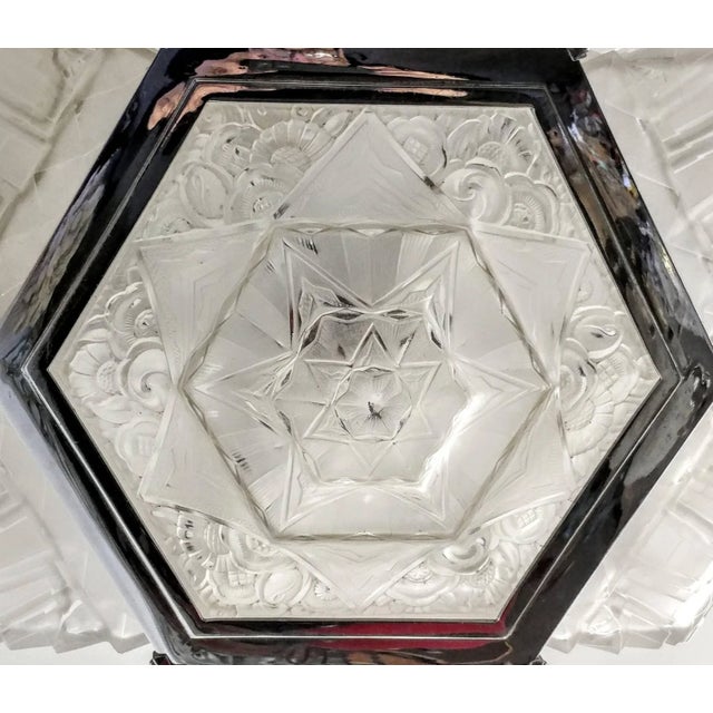 Metal French Art Deco Pendant Chandelier by Hanots For Sale - Image 7 of 9