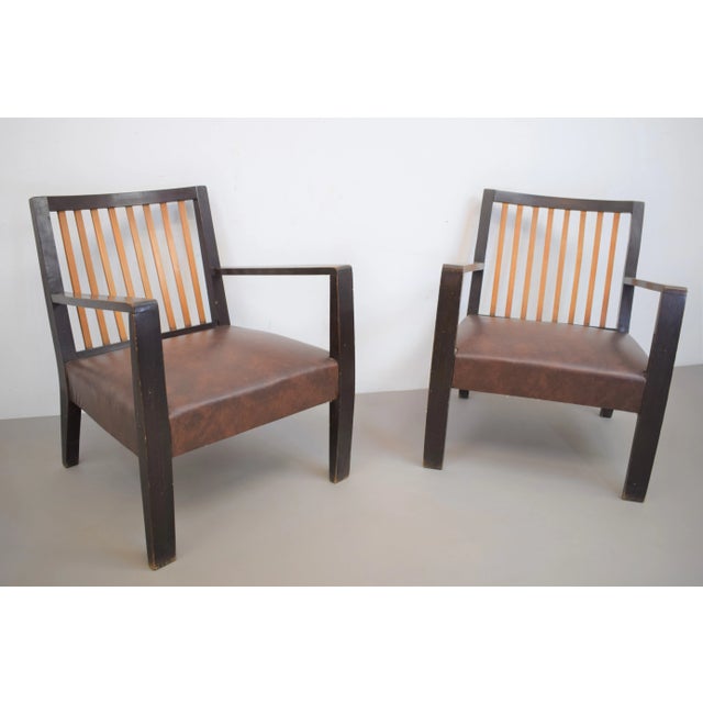 Pair of italian seats from the 40's. wood and faux leather materials. good conditions with obvious signs of wear (see...