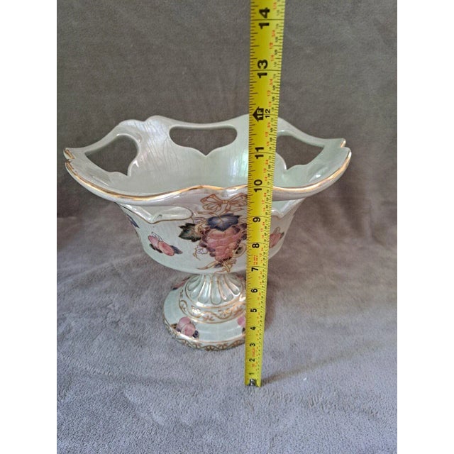 Ceramic Vintage Chinese Porcelain Reticulated Floral Compote with Hand Grapes Decorations For Sale - Image 7 of 12
