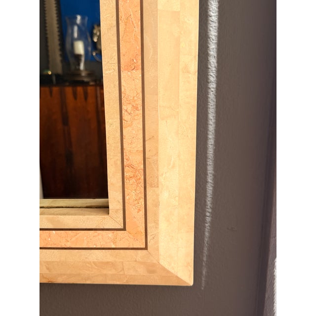 Beige 1980s Tessellated Fossil Coral and Pink Stone Wall Mirror For Sale - Image 8 of 12