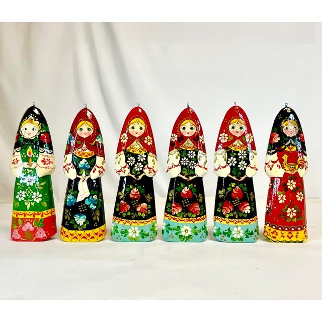 Vintage Boho Chic Folk Art Russian Hand Crafted Christmas Ornaments - Set of 6, Large For Sale - Image 6 of 9
