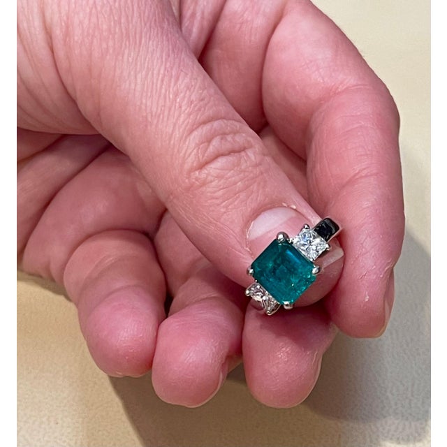 Extra Fine Colombian Emerald Ring . Size 6 3.58 Carat Cushion Cut Colombian Emerald & 0.80 Ct Diamond Ring In 18K White...