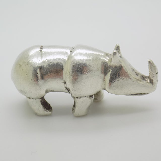 1970s Vintage Italian Genuine Silver 800 Heavy Rhino Figurine Sculpture, 1970s For Sale - Image 5 of 10