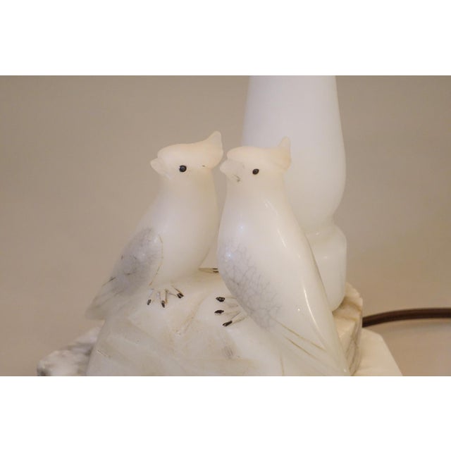 1930s Art Deco Carved Alabaster Marble Two Love Birds Sculpture FairyTable Lamp Italy For Sale - Image 10 of 14