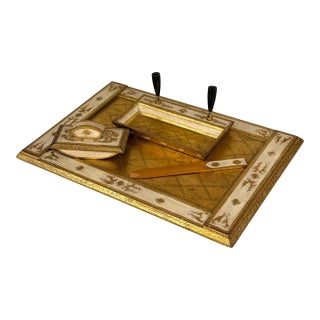 Vintage Italian Rococo Gold Gilt Library Pen Holder Desk Set For Sale
