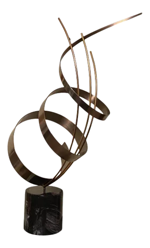 1990s Curtis Jere Postmodern Metal Spiral Sculpture on Marble Pedestal