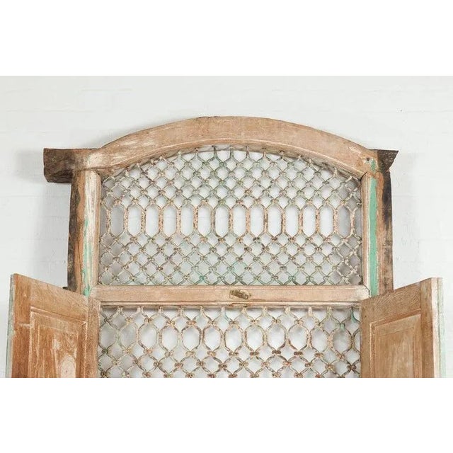 1900s Indian Wood & Grate Window with Green Paint & Distressed Patina For Sale - Image 12 of 13