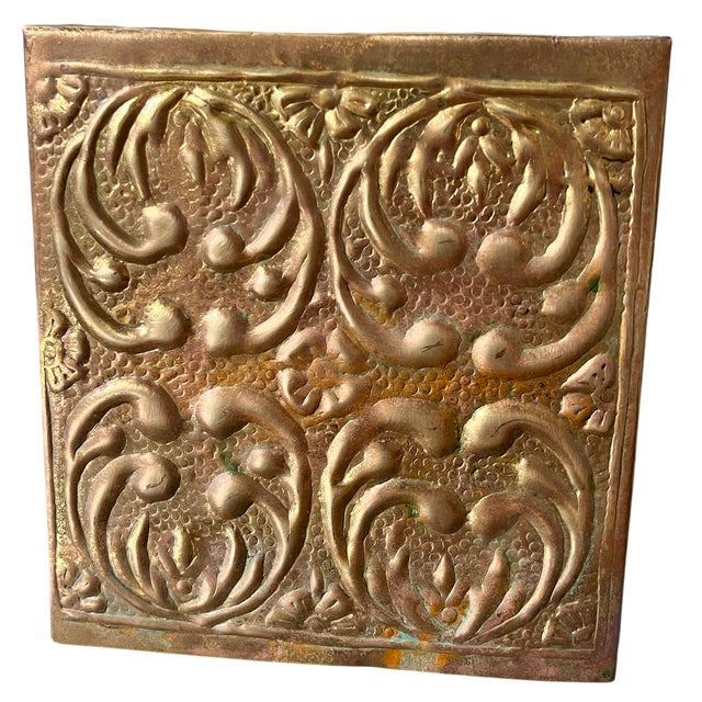 Bunny Williams Home Vintage Solid Brass Embossed Floral Tissue Box Cover – Arts & Crafts, Art Nouveau, Boho For Sale - Image 4 of 8