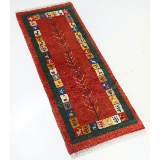 Traditional Pasargad Red Persian Gabbeh Runner For Sale - Image 3 of 4