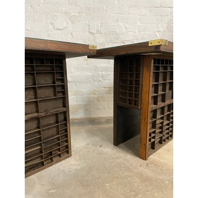 Late 20th Century Pair of Handcrafted Antique Letterpress and Typecase End Tables For Sale - Image 4 of 11