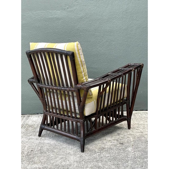 Wood Vintage Stick Rattan Rattan Lounge Chair in Ralph Lauren Cabana Stripe For Sale - Image 7 of 12