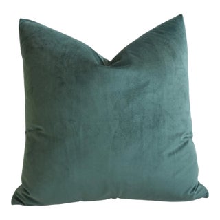 Hunter Green Velvet Feather/Down Pillow 17” Square For Sale