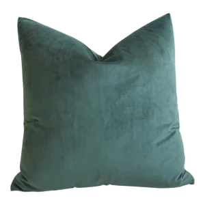 Hunter Green Velvet Feather/Down Pillow 17” Square