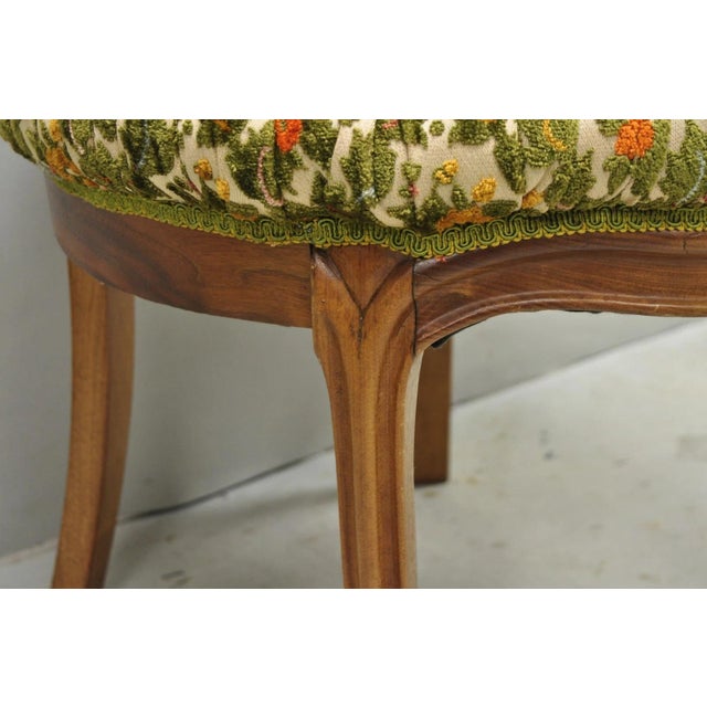 Vintage French Country Provincial Style Walnut Round Seat Vanity Bench Stool For Sale - Image 9 of 13
