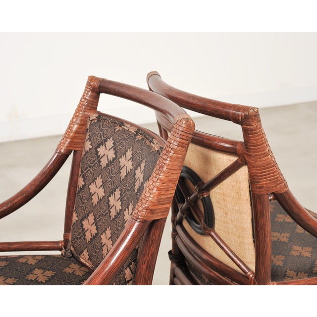 Set of Four McGuire Rattan Target Upholstered Dining Armchairs For Sale - Image 10 of 18