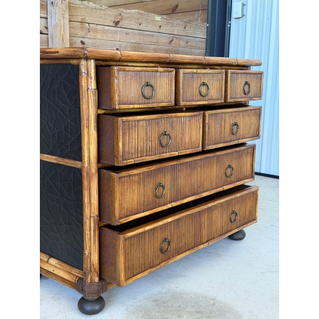 Vintage Milling Road Baker Faux Bamboo Chest With Black Crackle Finish For Sale - Image 10 of 12