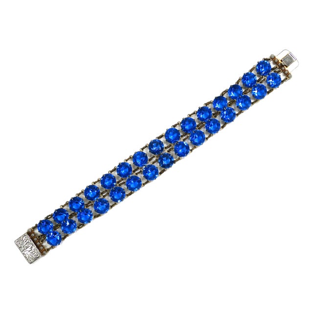 Vintage Austrian Sapphire Crystal Bracelet 1950s For Sale