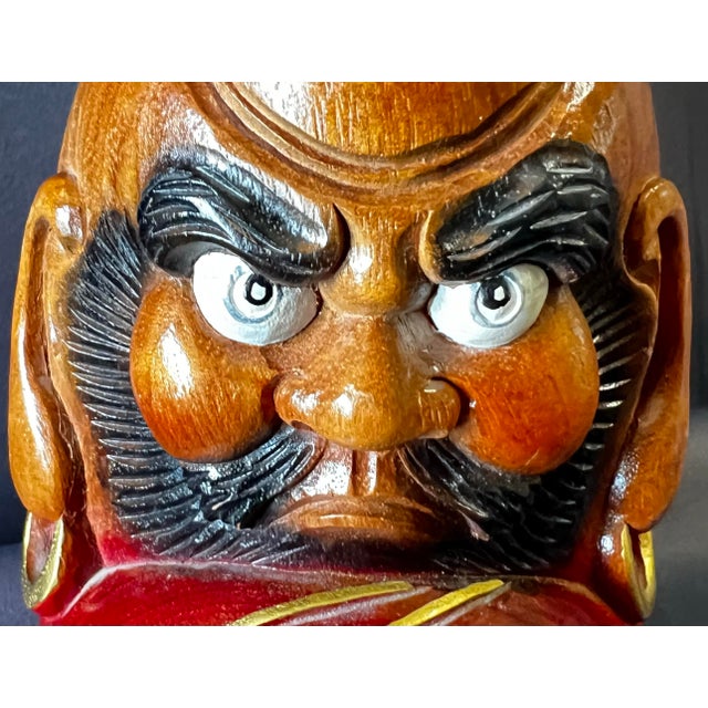 Japanese Hand Carved Japanese Daruma Doll Wood 7” Bodhidharma Red Figure For Sale - Image 3 of 12