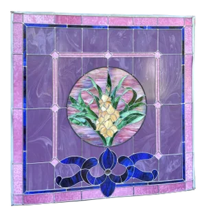 Art Nouveau Floral Stained Leaded Glass Church Window
