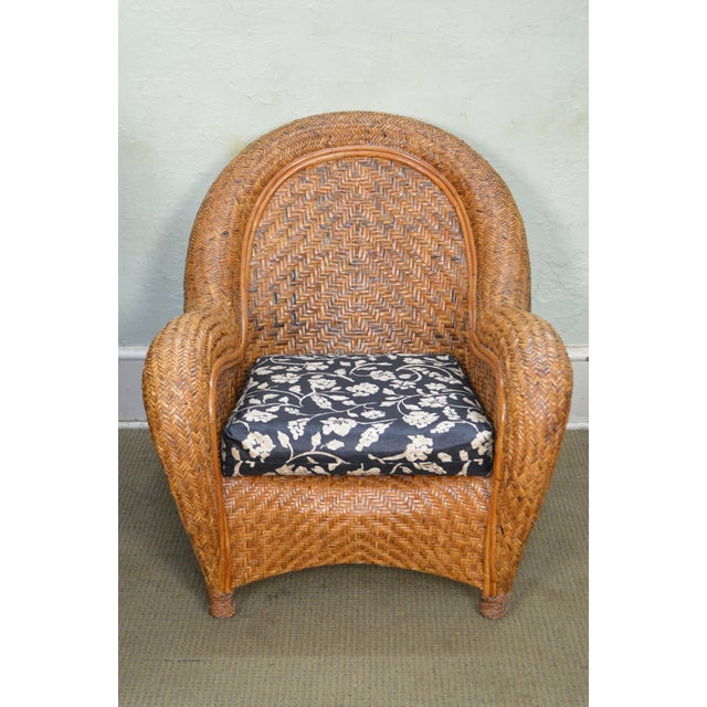 Pottery Barn Malabar Woven Wicker Rattan Lounge Chair Chairish