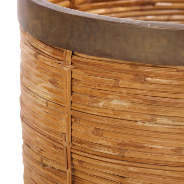 French French Rattan and Brass Basket, C 1970 For Sale - Image 3 of 6