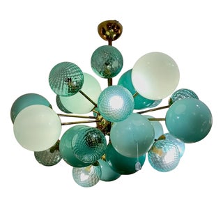 Tiffany Blue Reticular Globe Ceiling Lamp, 1960s For Sale