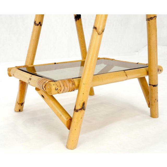 Smoked Glass Two Tier Burnt Bamboo Top Handle Occasional Side Table Stand For Sale - Image 9 of 11