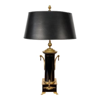 Antique French Empire Brass Urn Black Shade Table Lamp For Sale