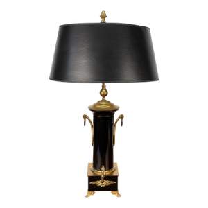 Antique French Empire Brass Urn Black Shade Table Lamp
