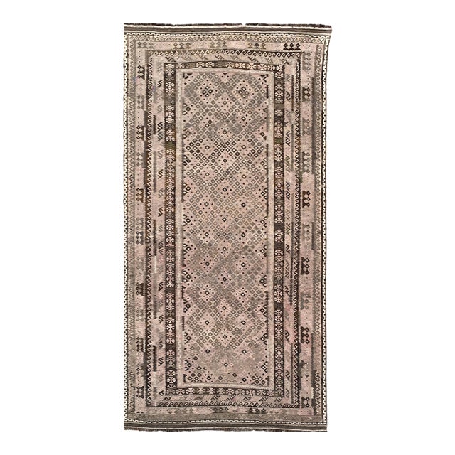 Maimana Kilim Area Rug, Handwoven Wool, 8x15, Mushroom & Chocolate For Sale