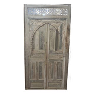 Hand-Carved Moroccan Cedar Wood Door – Arched Rustic Entryway, Statement Home Decor For Sale