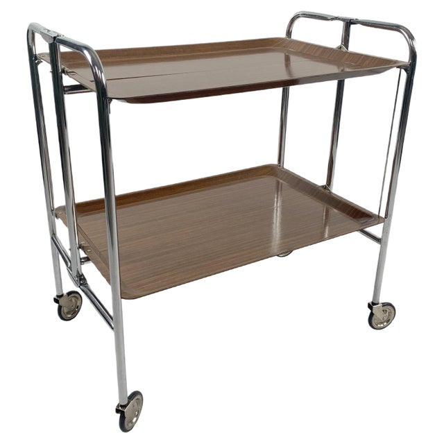 Mid-Century Chrome and Laminated Wood Folding Trolley, 1950s For Sale