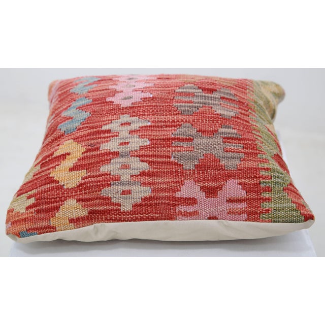 Tribal Arteverk Handwoven Afghan Kilim Pillow — Red & Cream Diamonds For Sale - Image 3 of 3