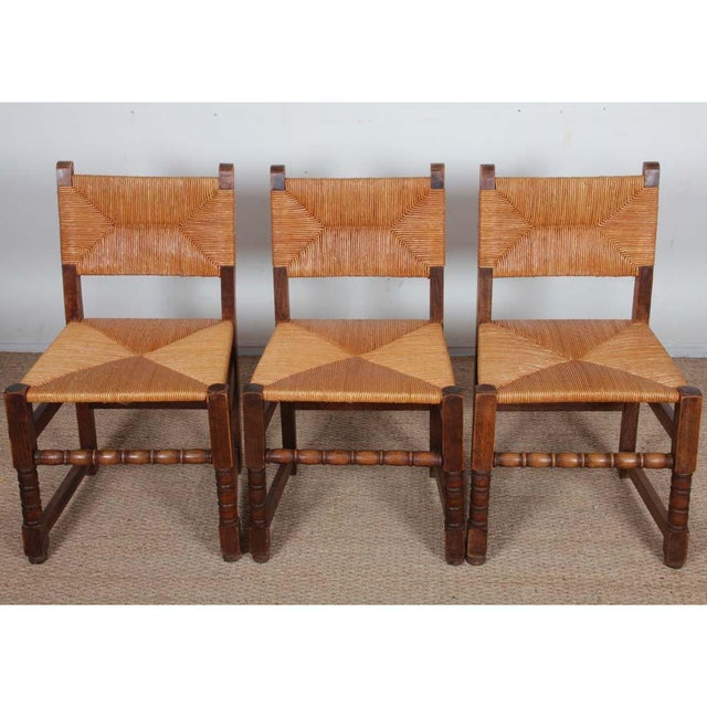 French Straw-Seated Wooden Chairs, 1950s, Set of 6 For Sale - Image 6 of 12