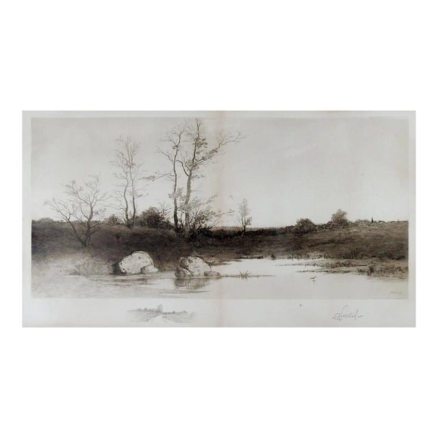 Antique 1890 E. L. Field Lake Landscape Etching For Sale