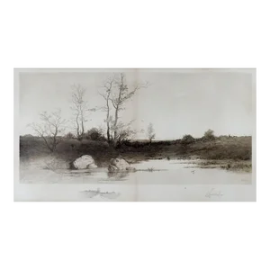 Antique 1890 E. L. Field Lake Landscape Etching