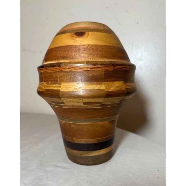 Brown Unusual Vintage Handmade Modernist Turned Natural Wood Artisan Vase Sculpture For Sale - Image 8 of 11