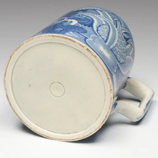 Blue Antique Early 19th Century English George III Staffordshire Pearlware Blue & White Pottery Porter's Tankard Mug Circa 1820 For Sale - Image 8 of 10
