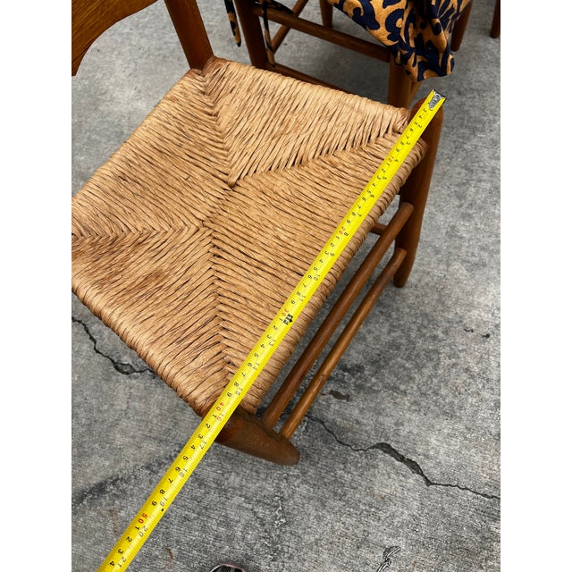 Brown Collection of Vintage Farmhouse Wooden Ladderback Chairs With Custom Cushions For Sale - Image 8 of 10